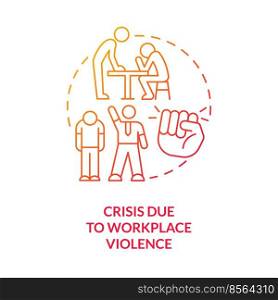 Crisis due to workplace violence red gradient concept icon. Beating employee. Type of crisis abstract idea thin line illustration. Isolated outline drawing. Myriad Pro-Bold font used. Crisis due to workplace violence red gradient concept icon