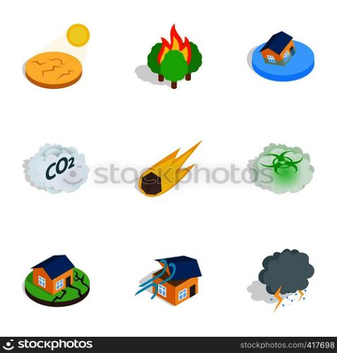 Crisis icons set. Isometric 3d illustration of 9 crisis vector icons for web. Crisis icons, isometric 3d style