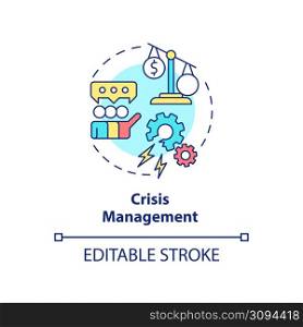 Crisis management concept icon. Communication plan. PR service for business abstract idea thin line illustration. Isolated outline drawing. Editable stroke. Arial, Myriad Pro-Bold fonts used. Crisis management concept icon