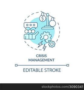 Crisis management turquoise concept icon. Communication plan. PR service for business abstract idea thin line illustration. Isolated outline drawing. Editable stroke. Arial, Myriad Pro-Bold fonts used. Crisis management turquoise concept icon