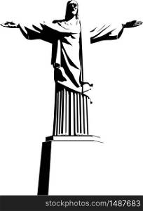 Cristo Redentor or Cristo de Corcovado (Christ the Redeemer) is an Art Deco statue of Jesus Christ in Rio de Janeiro / Brazil. Drawing in black and white. Vector image