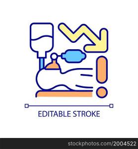 Critical condition RGB color icon. Intermittent mandatory ventilation. Artificial respiration. Emergency. Resuscitation. Isolated vector illustration. Simple filled line drawing. Editable stroke. Critical condition RGB color icon