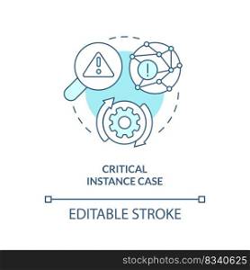 Critical instance case turquoise concept icon. Thesis analytics. Type of events study abstract idea thin line illustration. Isolated outline drawing. Editable stroke. Arial, Myriad Pro-Bold fonts used. Critical instance case turquoise concept icon