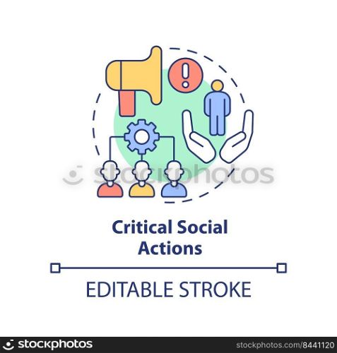 Critical social actions concept icon. Illness information. Pandemic preparedness abstract idea thin line illustration. Isolated outline drawing. Editable stroke. Arial, Myriad Pro-Bold fonts used. Critical social actions concept icon