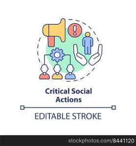 Critical social actions concept icon. Illness information. Pandemic preparedness abstract idea thin line illustration. Isolated outline drawing. Editable stroke. Arial, Myriad Pro-Bold fonts used. Critical social actions concept icon