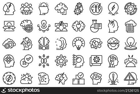 Critical thinking icons set outline vector. Think brain. Mind brainstorm. Critical thinking icons set outline vector. Think brain