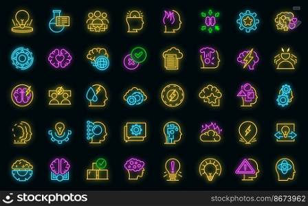 Critical thinking icons set outline vector. Think brain. Mind brainstorm vector neon. Critical thinking icons set outline vector. Think brain vector neon