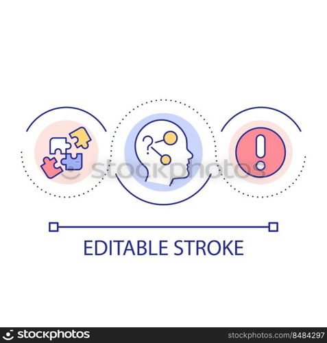 Critical thinking skills development loop concept icon. Solving puzzles abstract idea thin line illustration. Logical thinker abilities. Isolated outline drawing. Editable stroke. Arial font used. Critical thinking skills development loop concept icon