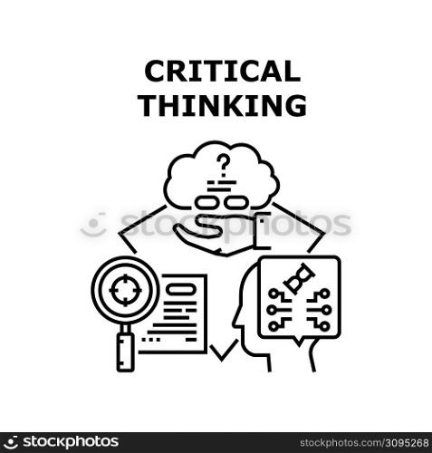 Critical Thinking Vector Icon Concept. Critical Thinking Essentially Questioning, Challenging Approach To Knowledge And Perceived Wisdom. Businessman Question And Answer Black Illustration. Critical Thinking Vector Concept Illustration