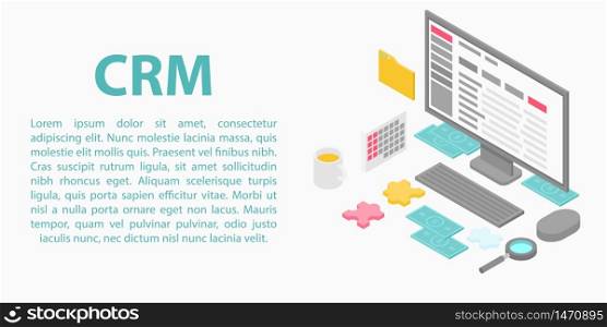 CRM concept banner. Isometric illustration of CRM vector concept banner for web design. CRM concept banner, isometric style