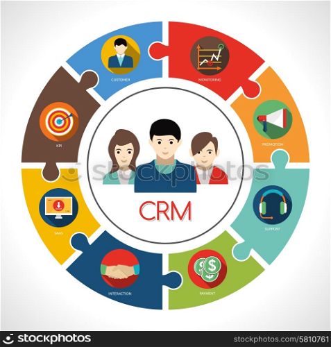 Crm concept with customers avatar and clients management symbols vector illustration. Crm Concept Illustration