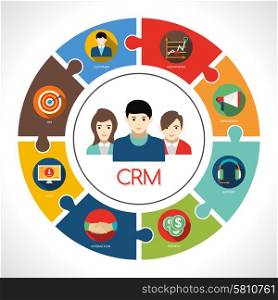 Crm concept with customers avatar and clients management symbols vector illustration. Crm Concept Illustration