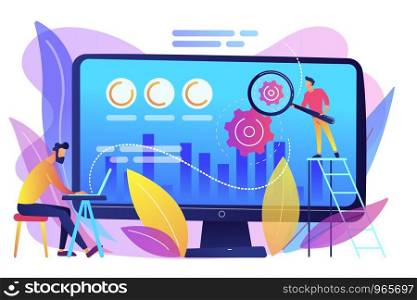 CRO analyst and specialist increase customers percentage. Conversion rate optimization, digital marketing system, lead attraction marketing concept. Bright vibrant violet vector isolated illustration. Conversion rate optimization concept vector illustration.