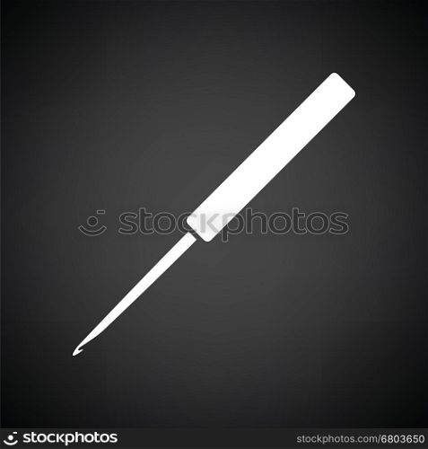 Crochet hook icon. Black background with white. Vector illustration.