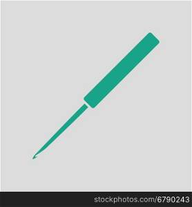 Crochet hook icon. Gray background with green. Vector illustration.