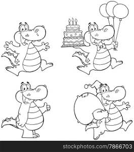 Crocodile Cartoon Mascot Character 1. Collection Set