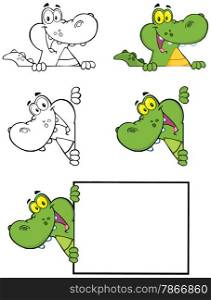 Crocodile Cartoon Mascot Character 2. Collection Set
