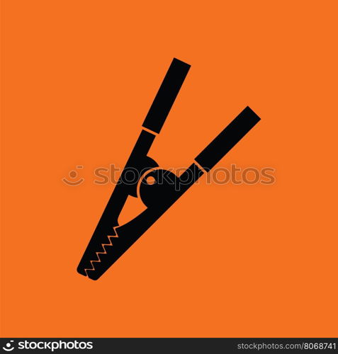 Crocodile clip icon. Orange background with black. Vector illustration.