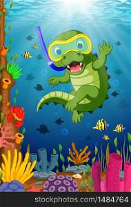 Crocodiles snorkeling in underwater sea