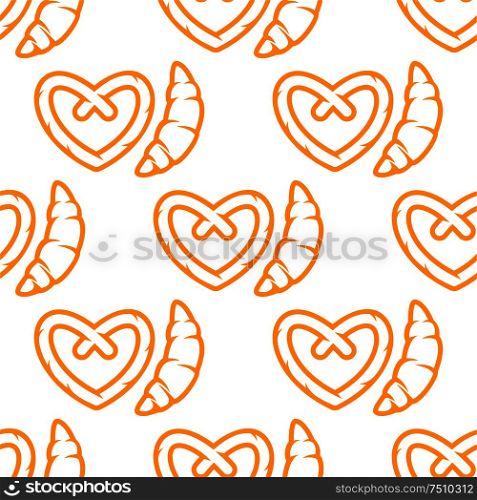 Croissant and pretzel seamless pattern for bakery shop or background design usage. Croissant and pretzel seamless pattern