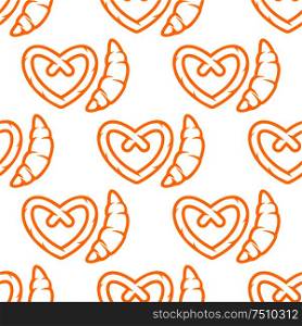 Croissant and pretzel seamless pattern for bakery shop or background design usage. Croissant and pretzel seamless pattern