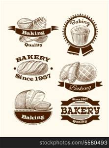 Croissant cake and traditional bread quality baking advertising food signs vector illustration