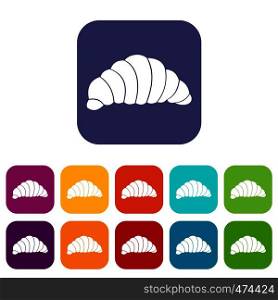 Croissant icons set vector illustration in flat style In colors red, blue, green and other. Croissant icons set