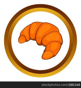 Croissant vector icon in golden circle, cartoon style isolated on white background. Croissant vector icon