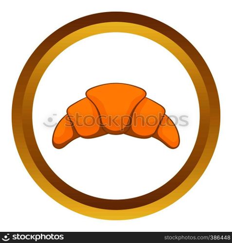 Croissant vector icon in golden circle, cartoon style isolated on white background. Croissant vector icon