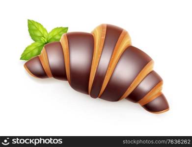Croissant with chocolate realistic composition with detailed image of sweet pastry crescent roll on blank background vector illustration
