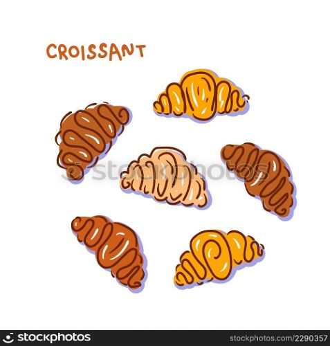 Croissants collection in flat style. Perfect for T-shirt, stickers and print. Hand drawn vector illustration for decor and design.