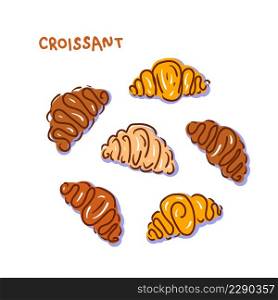 Croissants collection in flat style. Perfect for T-shirt, stickers and print. Hand drawn vector illustration for decor and design.