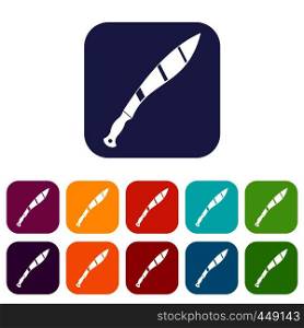 Crooked knife icons set vector illustration in flat style In colors red, blue, green and other. Crooked knife icons set flat