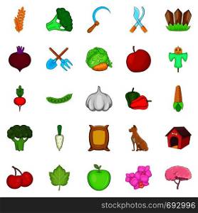 Crop icons set. Cartoon set of 25 crop vector icons for web isolated on white background. Crop icons set, cartoon style