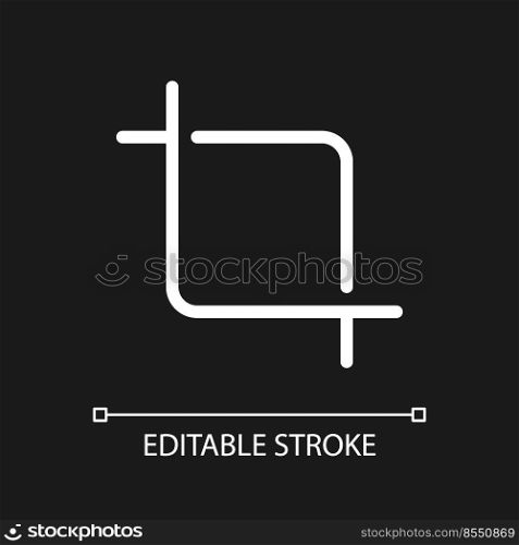 Crop picture pixel perfect white linear ui icon for dark theme. Photography composition. Resize. Vector line pictogram. Isolated user interface symbol for night mode. Editable stroke. Arial font used. Crop picture pixel perfect white linear ui icon for dark theme