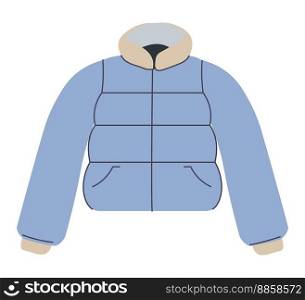 Crop puffer jacket for winter season cold and frosty weather. Isolated clothing for men and women, piece with long sleeves and pockets. Clothes and apparel, outfits. Vector in flat style illustration. Outerwear clothes, crop jacket for winter vector
