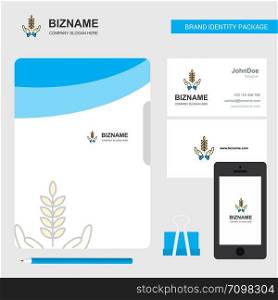 Crops in hands Business Logo, File Cover Visiting Card and Mobile App Design. Vector Illustration