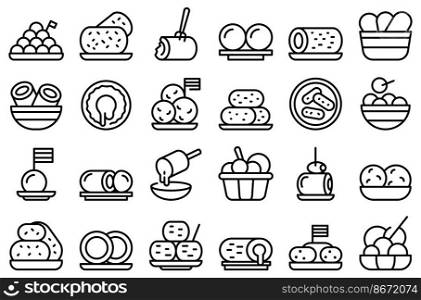 Croquette icons set outline vector. Baked ball. Potato food. Croquette icons set outline vector. Baked ball