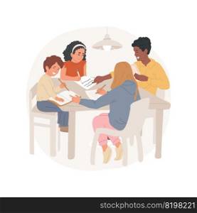 Cross-age peer tutoring isolated cartoon vector illustration. Older student teaching younger, helping with homework, educational resource center, homework help, academic support vector cartoon.. Cross-age peer tutoring isolated cartoon vector illustration.