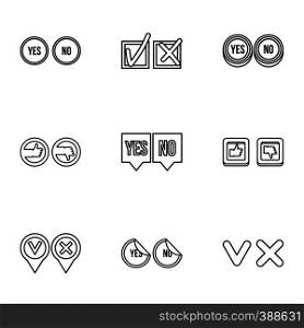 Cross and tick icons set. Outline illustration of 9 cross and tick vector icons for web. Cross and tick icons set, outline style