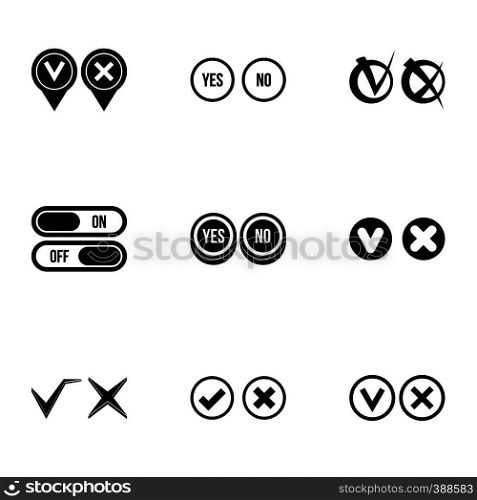 Cross and tick icons set. Simple illustration of 9 cross and tick vector icons for web. Cross and tick icons set, simple style