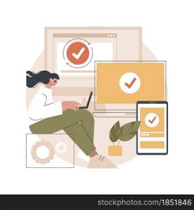 Cross-device syncing abstract concept vector illustration. All device synching, software testing operation, cross-device synchronization, website mobile and desktop versions abstract metaphor.. Cross-device syncing abstract concept vector illustration.