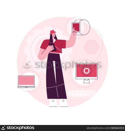 Cross-device tracking abstract concept vector illustration. Multi device use and reports, one user profile, cross-device tracking capability, analytics, device identification abstract metaphor.. Cross-device tracking abstract concept vector illustration.