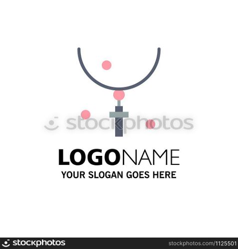 Cross, Easter, Halloween, Holiday, Necklace Business Logo Template. Flat Color