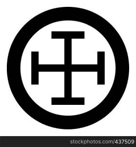 Cross gibbet resembling hindhead Cross monogram Religious cross icon in circle round black color vector illustration flat style simple image. Cross gibbet resembling hindhead Cross monogram Religious cross icon in circle round black color vector illustration flat style image