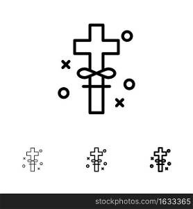 Cross, Holidays, Holy, Easter Bold and thin black line icon set