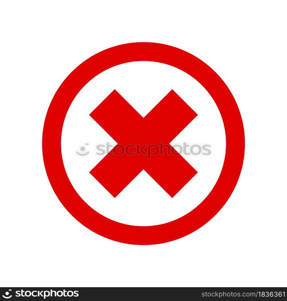 Cross in a red circle prohibition sign. No symbol, do not sign, circle ...