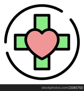 Cross in circle heart icon. Outline cross in circle heart vector icon color flat isolated. Cross in circle heart icon color outline vector