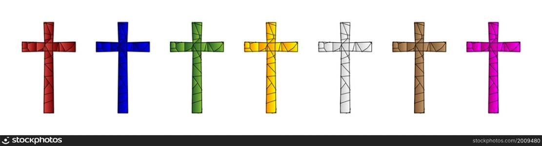 Cross in different colors on a white background. Vector set.