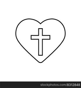 Cross in heart. Christian icon line style